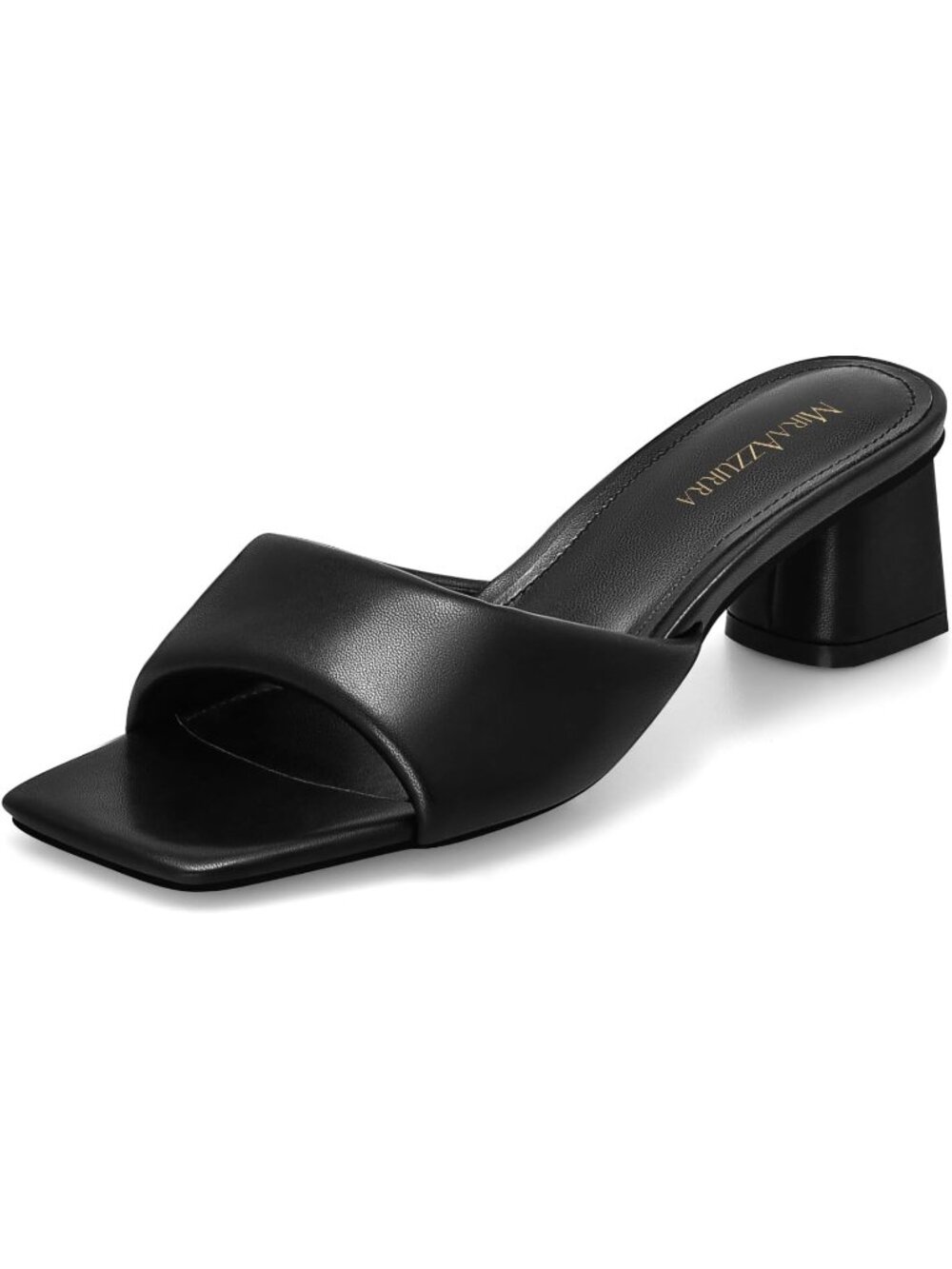 Women's Black Open Toe Heels Chunky Block Mule Heel Slip on Dress Casual Shoes